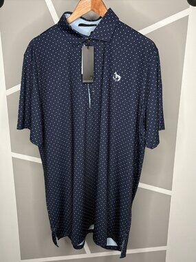 NWT Greyson Icon Golf Polo Men’s XL Navy Maltese Blue Wolf Head AOP CC Fox Logo